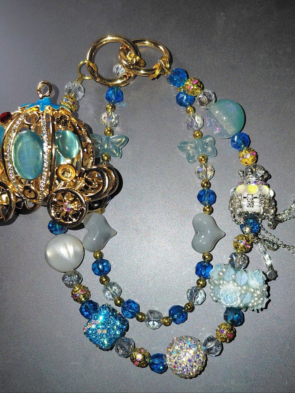 Purse Charm, Purse Chain, Keychain Goldtone Blue Carriage , Versatile - Picture 2 of 4